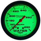 AutoMeter Gauge Wtemp 2-5/8in. 140-280 Deg. F Liq Filled Mech 4ft. Glow In Dark Ultra-Nite
