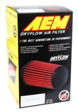 AEM Dryflow Air Filter - Round Tapered 5in Top OD x 6 Base OD x 5.563in H x 3in Flange ID