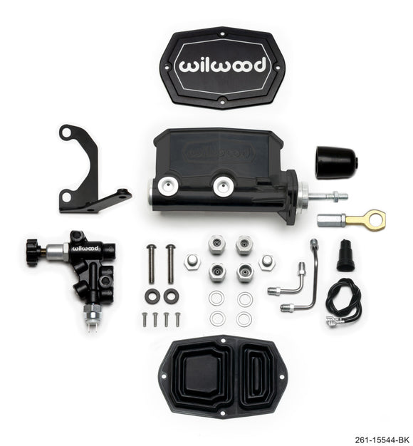 Wilwood Compact Tandem M/C - 1in Bore w/Bracket and Valve fits Mustang (Pushrod) - Black