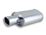 Vibrant StreetPower Turbo Oval Muffler with 4in Round Tip Angle Cut Rolled Edge - 3in inlet I.D.