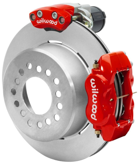 Wilwood Forged Dynalite Rear Electronic Parking Brake Kit - Red Powder Coat Caliper - Plain Rotor